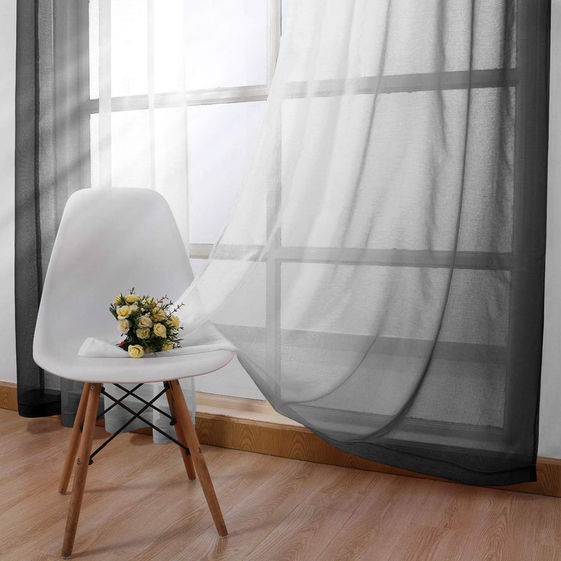 DWCN Black Ombre Sheer Curtains - Faux Linen Gradient Semi Voile Bedroom and Living Room Curtains, Set of 2 Grommet Top Window Curtain Panels, 52 x 90 Inches Long - Image 4